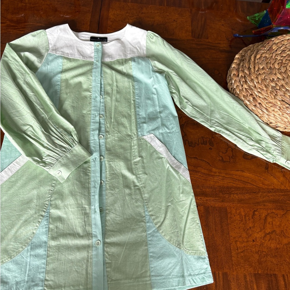 Pomander Place Mint Green and White Long Sleeve Dress